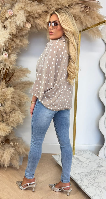 KNOT DETAIL DOTS BLUSE BLAU