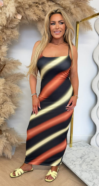 ELISE COLOURY SPAGHETTI DRESS BLACK/YELLOW