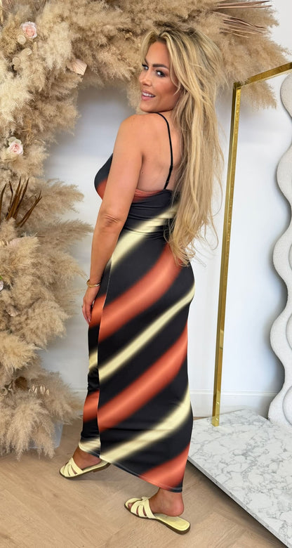 ELISE COLOURY SPAGHETTI DRESS BLACK/YELLOW