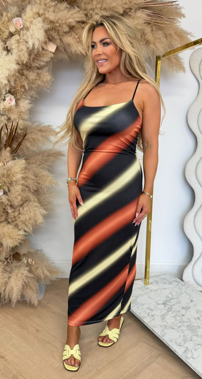 ELISE COLOURY SPAGHETTI DRESS BLACK/YELLOW