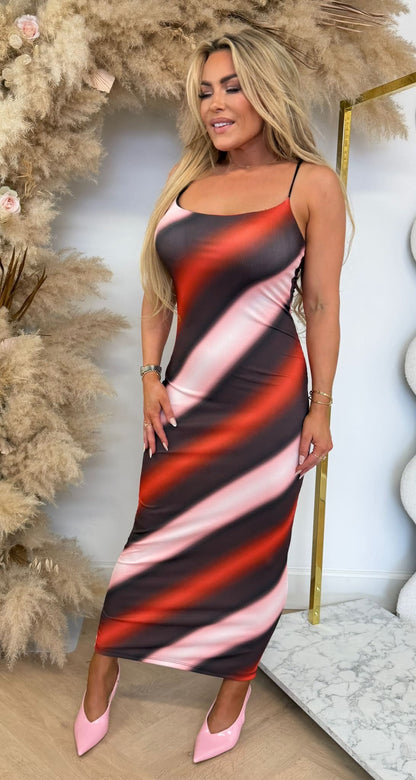 ELISE COLOURY SPAGHETTI DRESS PINK/BLACK