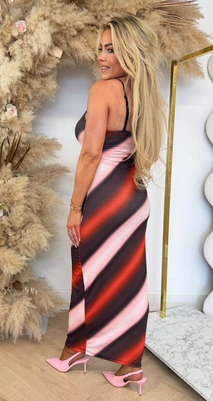 ELISE COLOURY SPAGHETTI DRESS PINK/BLACK