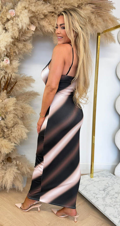 ELISE COLOURY SPAGHETTI DRESS BEIGE/BLACK