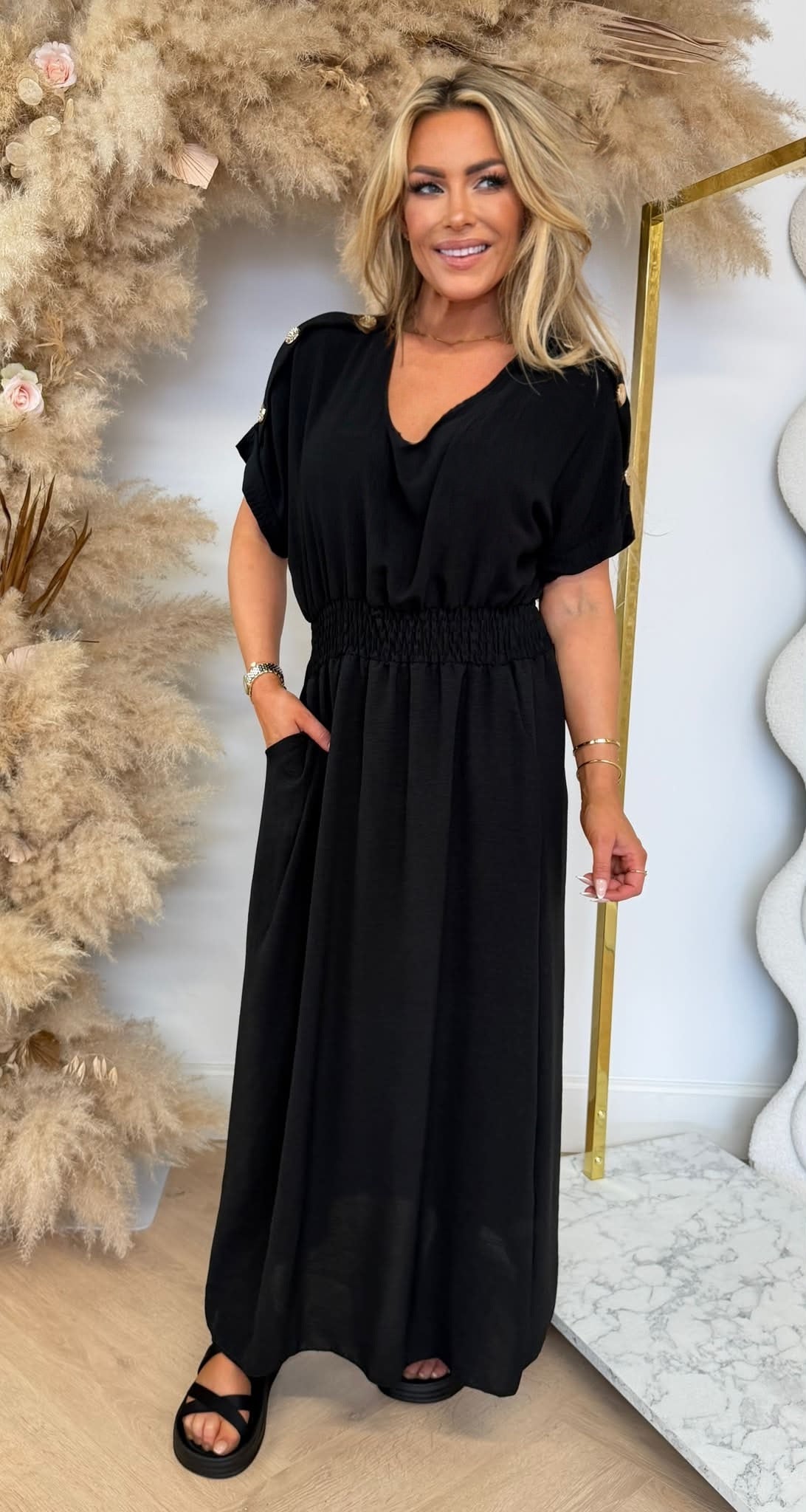 BUTTON POCKET DRESS BLACK