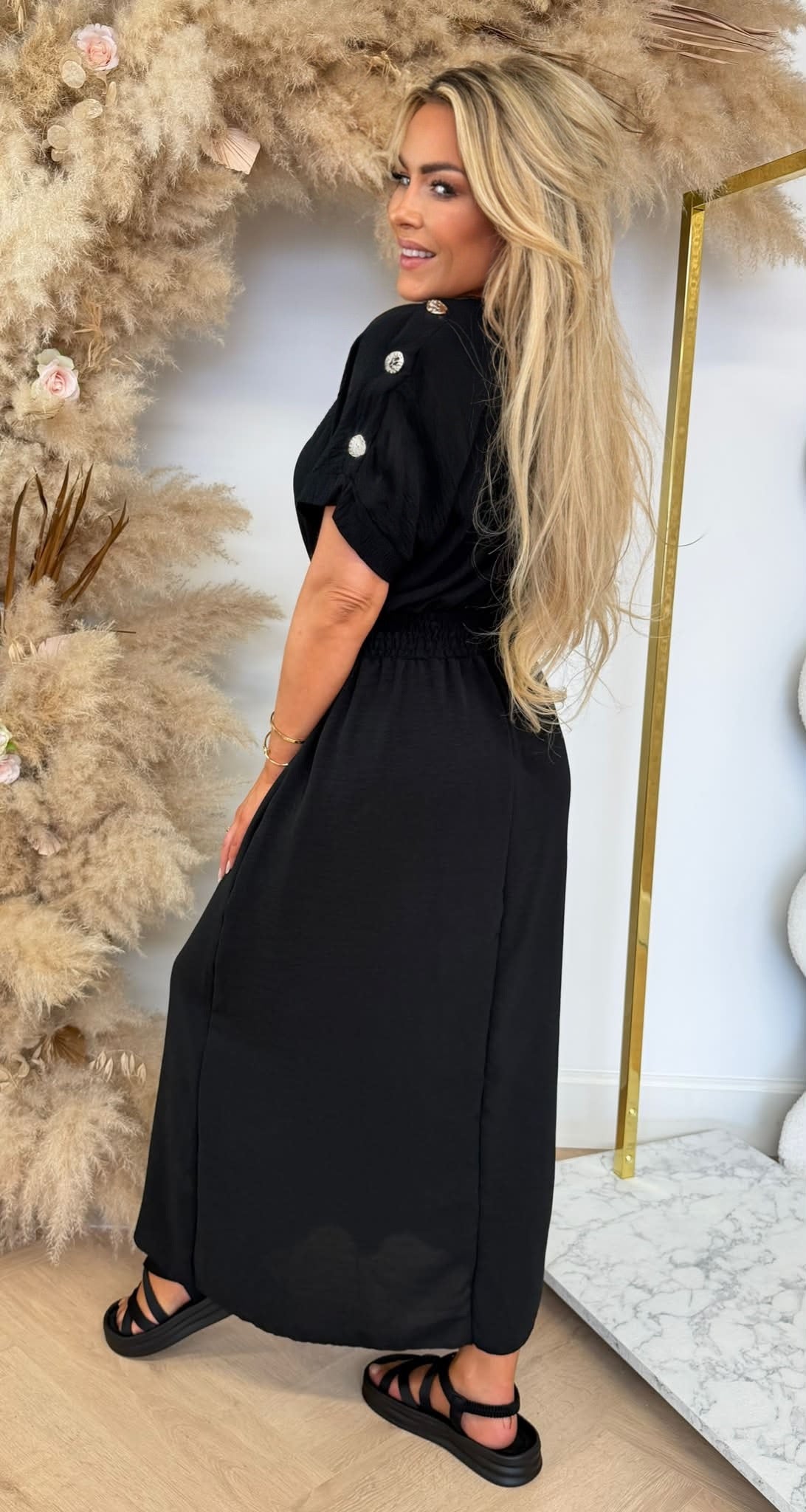 BUTTON POCKET DRESS BLACK