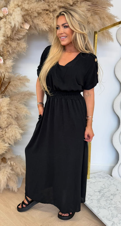 BUTTON POCKET DRESS BLACK
