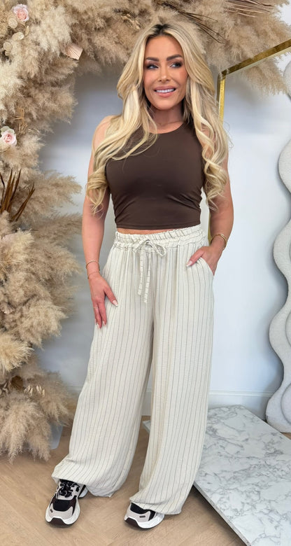 KIARA LITTLE STRIPE PANTS BEIGE