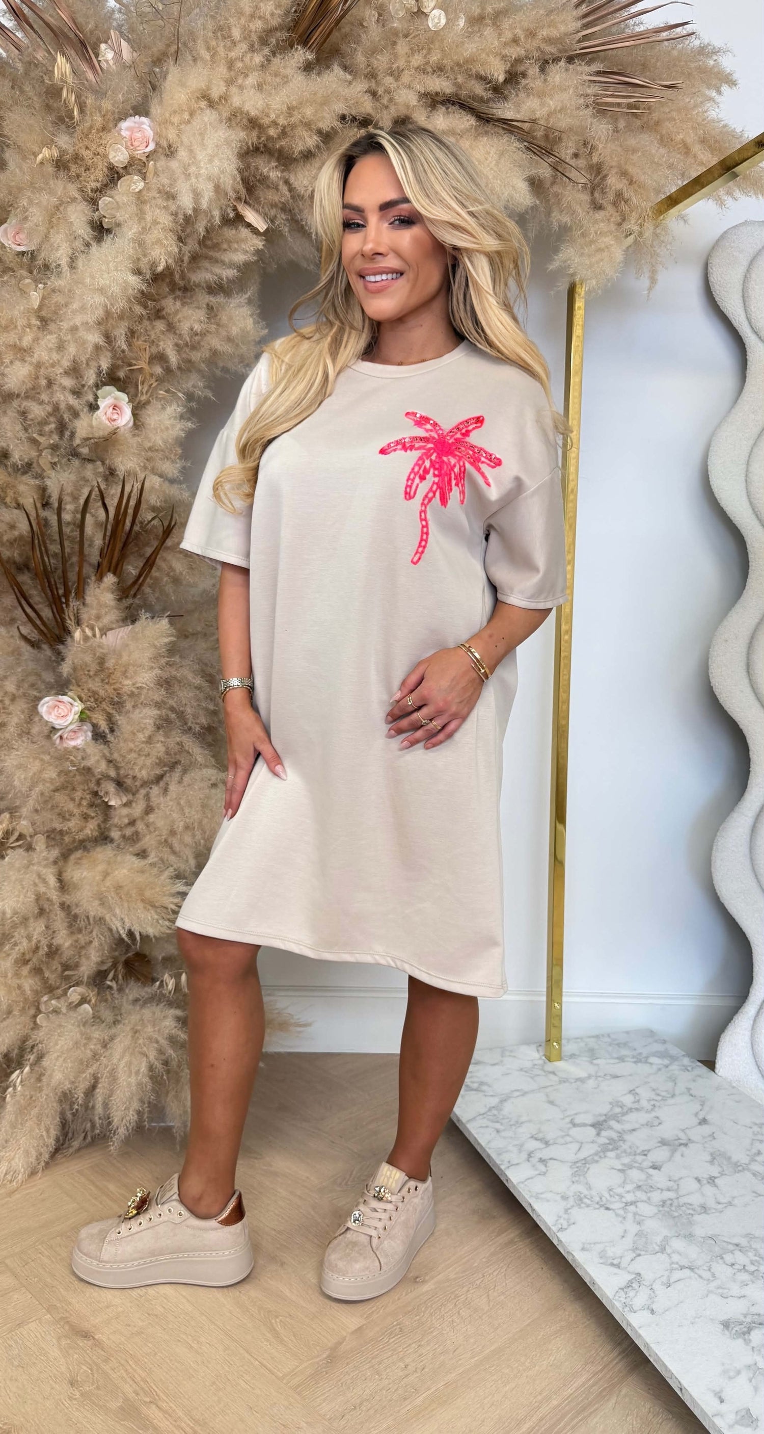 PALM TEE DRESS BEIGE