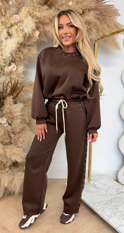 JULIE STUDS DETAIL SET BROWN