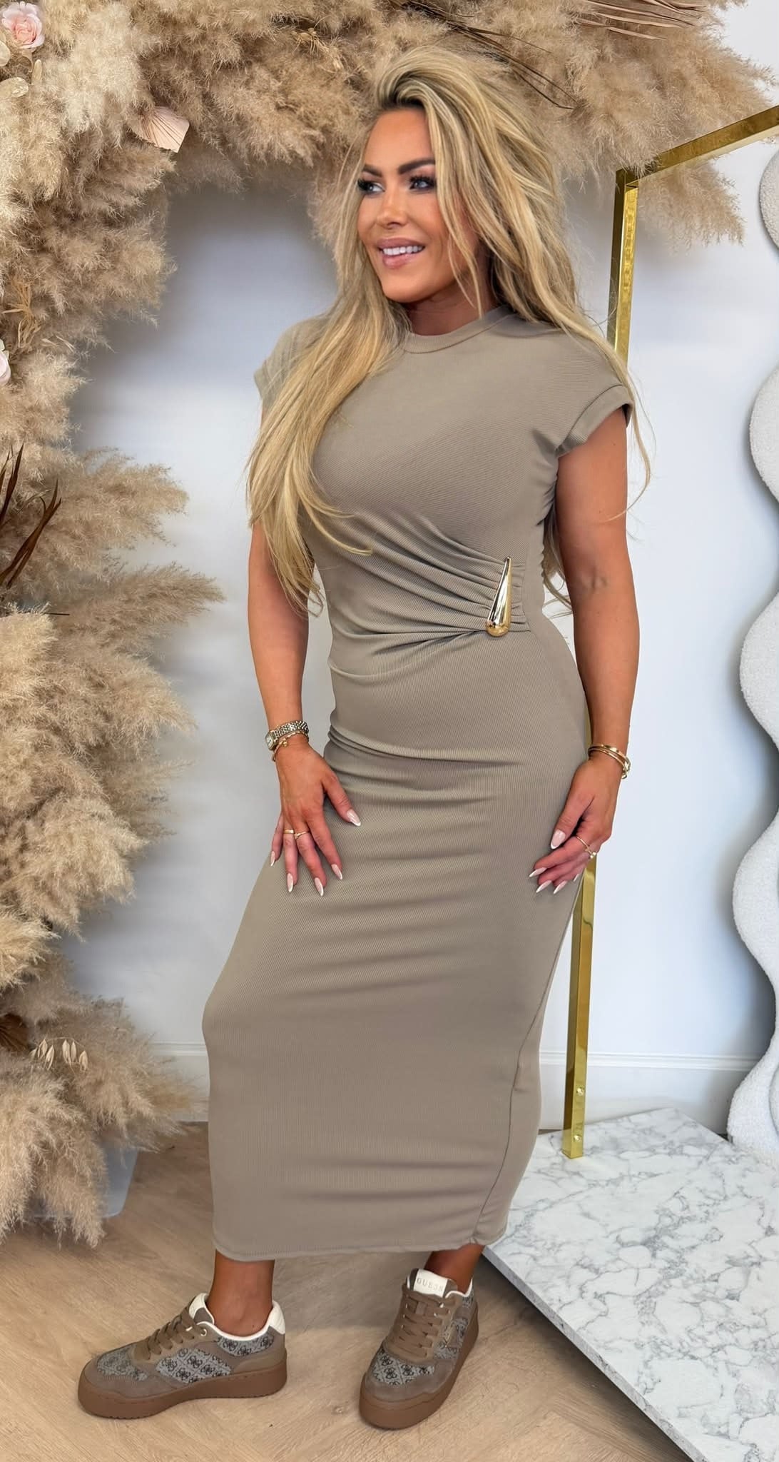 GOLDY RIB MAXI DRESS TAUPE
