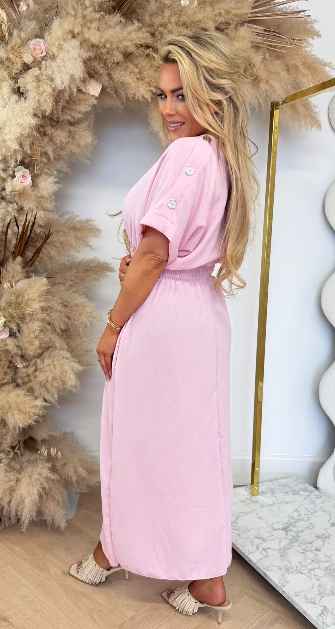 BUTTON POCKET DRESS PINK