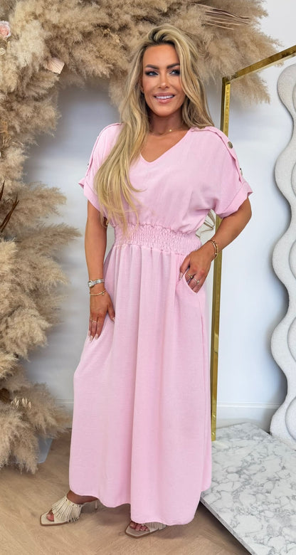 BUTTON POCKET DRESS PINK