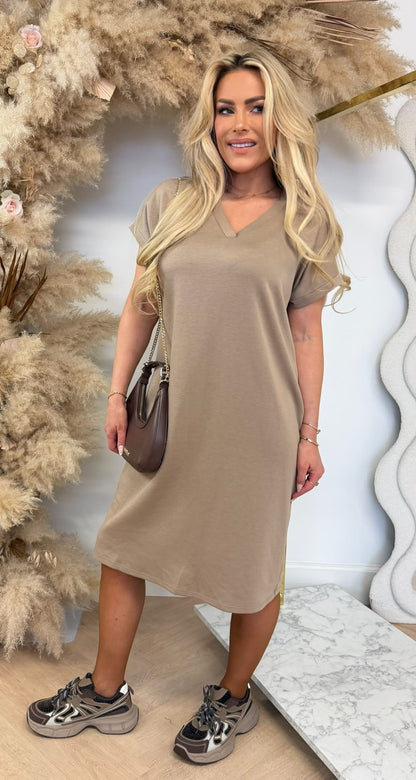 KATIE BASIC LONG TEE TAUPE