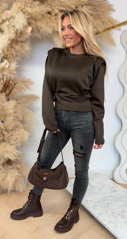 PADDED SHOULDER LONGSLEEVE CHOCO
