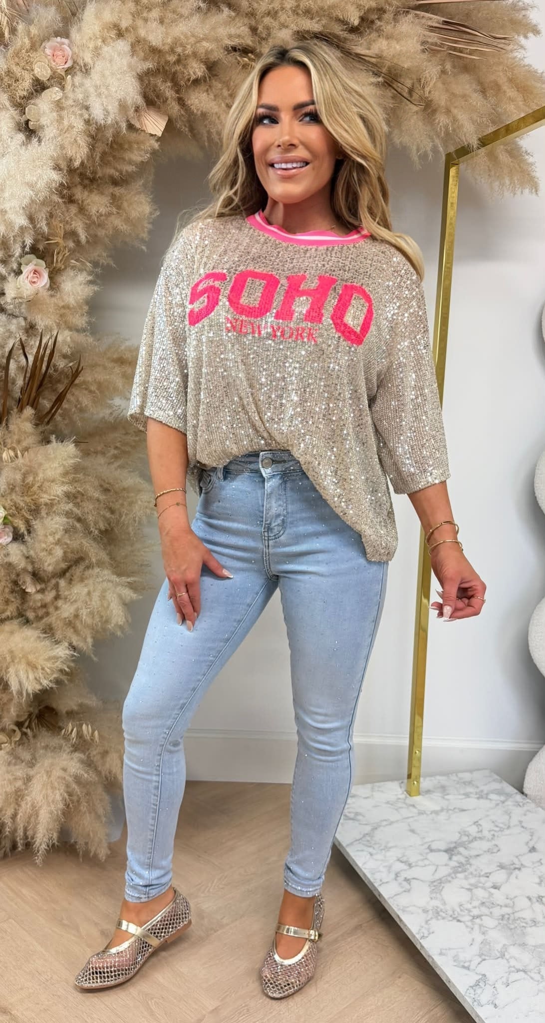 SEQUIN SOHO SHIRT NEONPINK