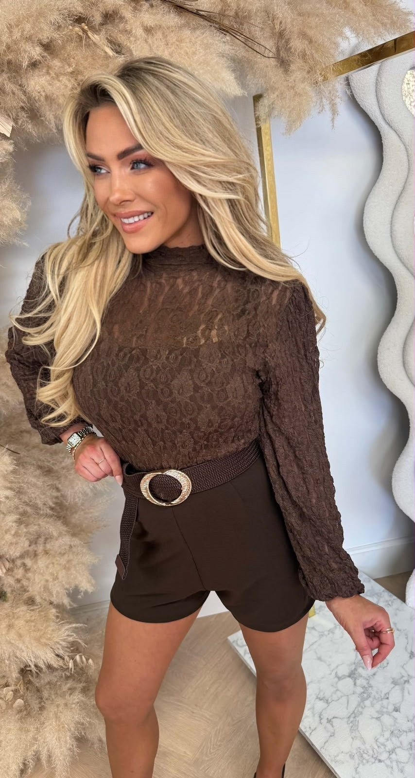 LACY STRIK PLAYSUIT CHOCO