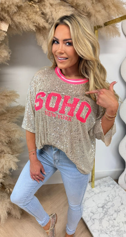 SEQUIN SOHO SHIRT NEONPINK