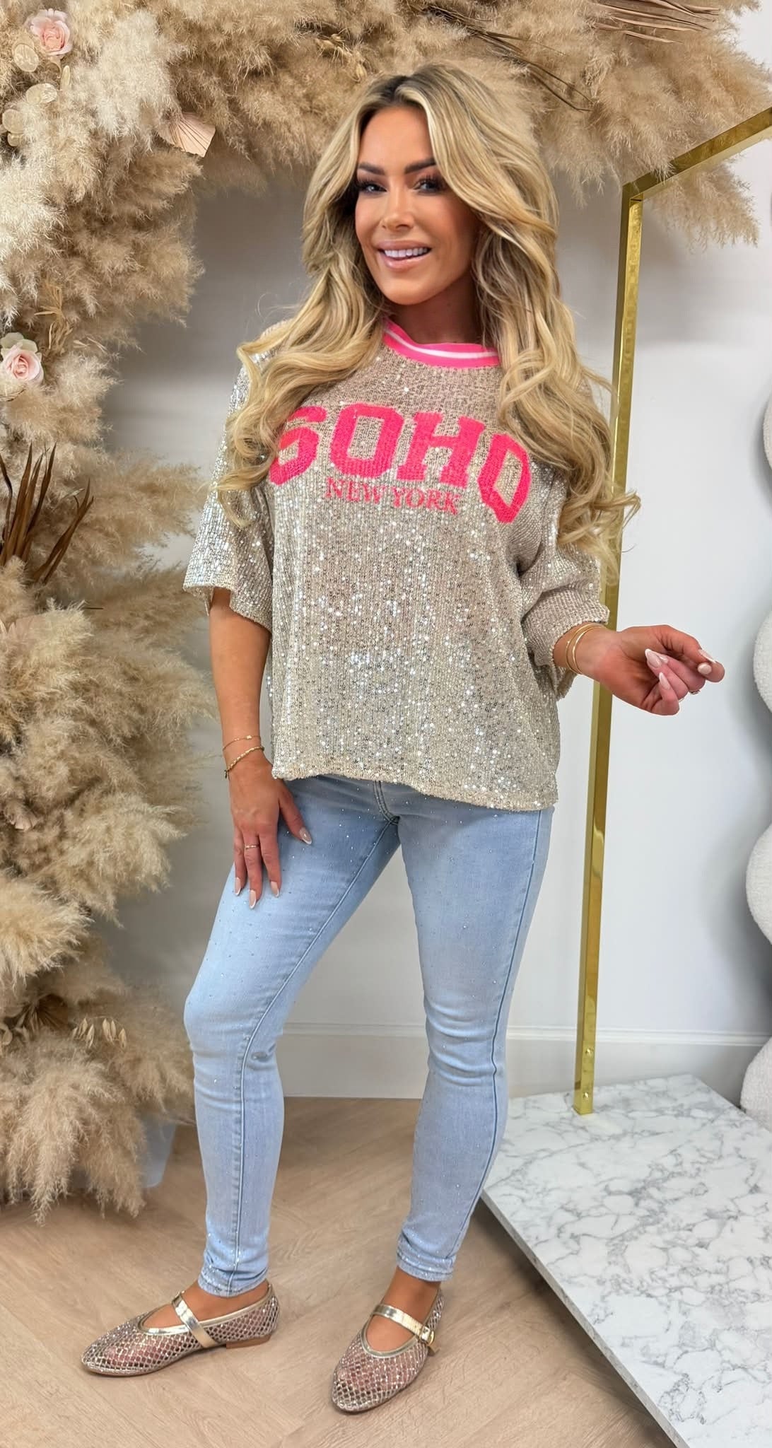 SEQUIN SOHO SHIRT NEONPINK