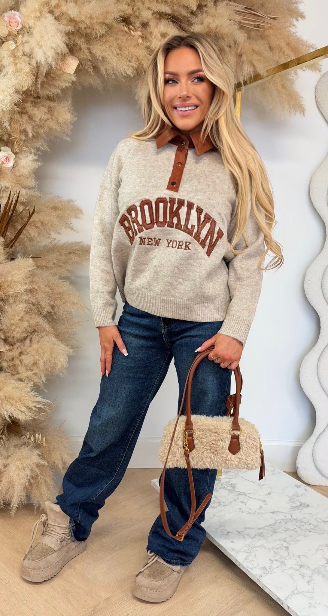 LEATHER BROOKLYN SWEAT 172 BEIGE