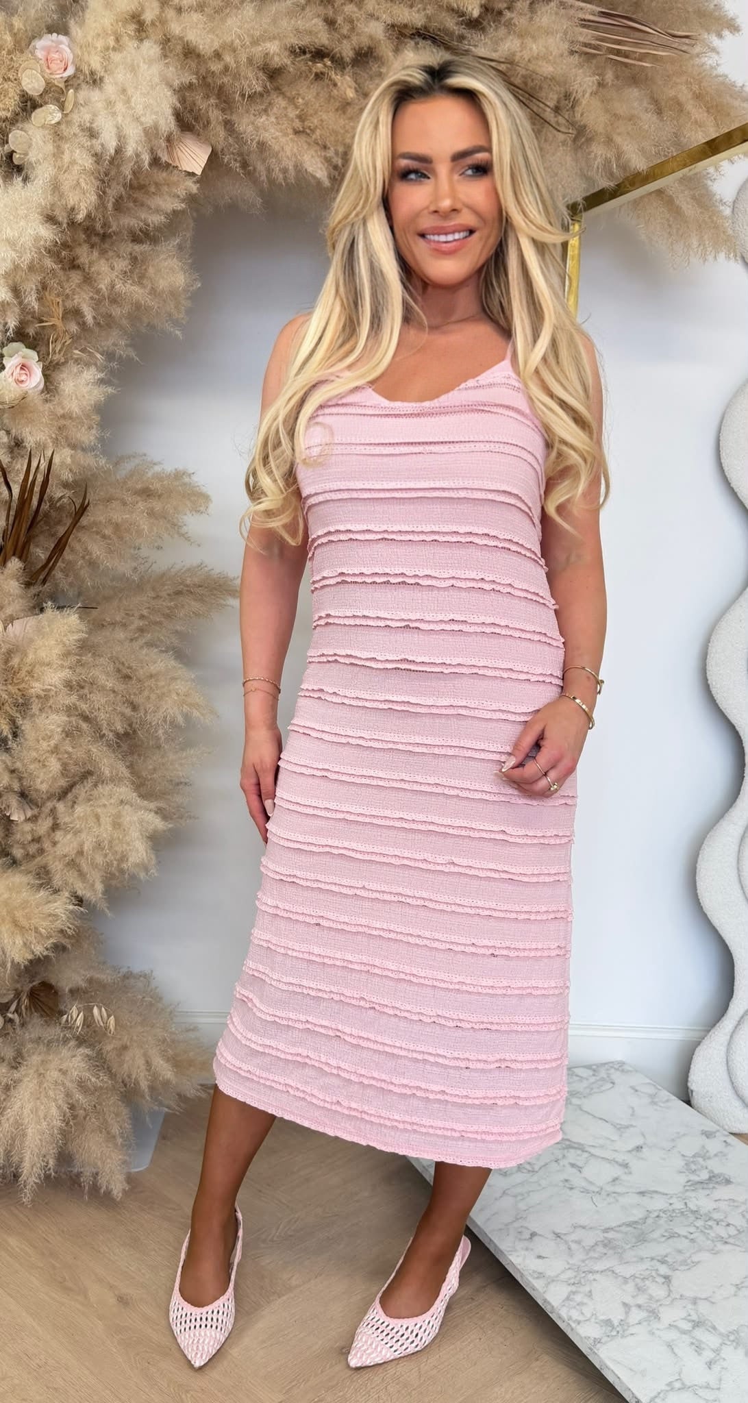 YENSI ROUCHE SPAGHETTI DRESS OLDPINK