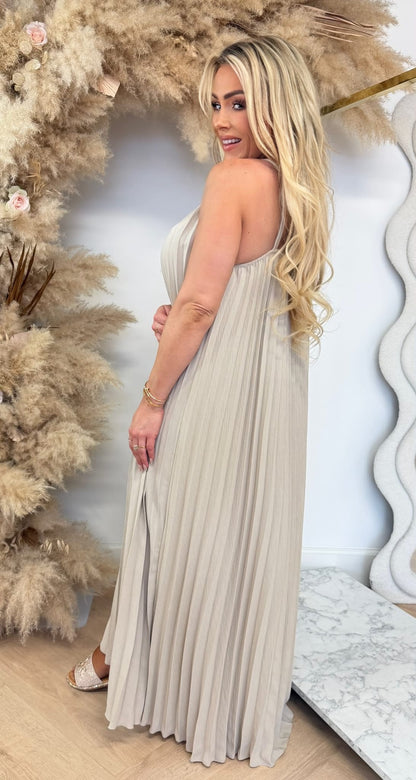LEONIE PLISSE DRESS BEIGE