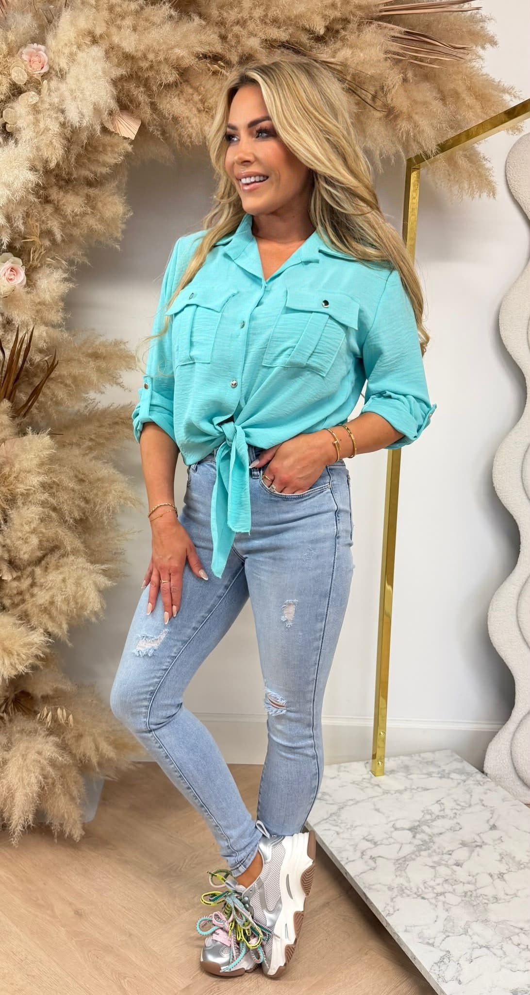 LARIS KNOOP BLOUSE AQUA