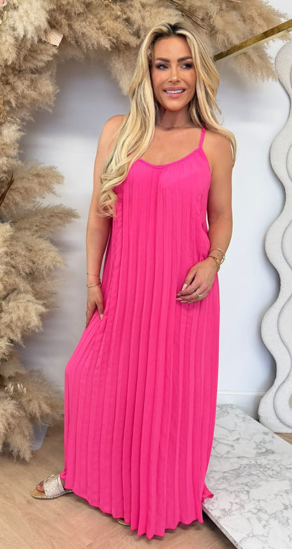 LEONIE PLISSE DRESS FUCHSIA
