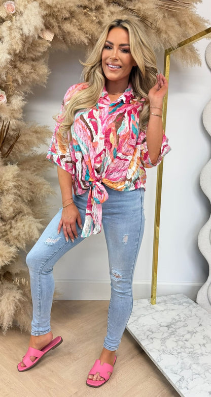 COLORY STRIK BLOUSE PINK