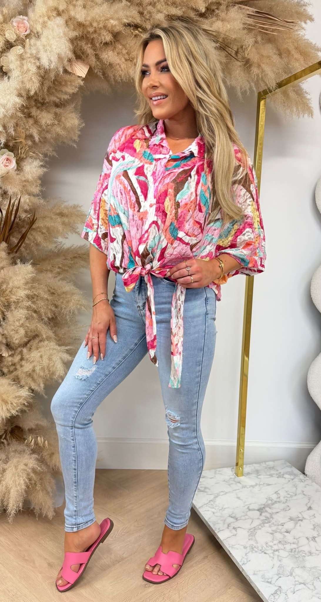 COLORY STRIK BLOUSE PINK