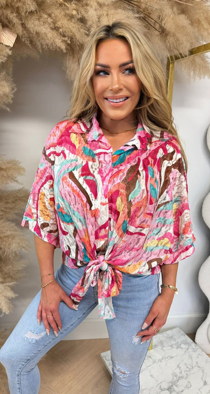 COLORY STRIK BLOUSE PINK