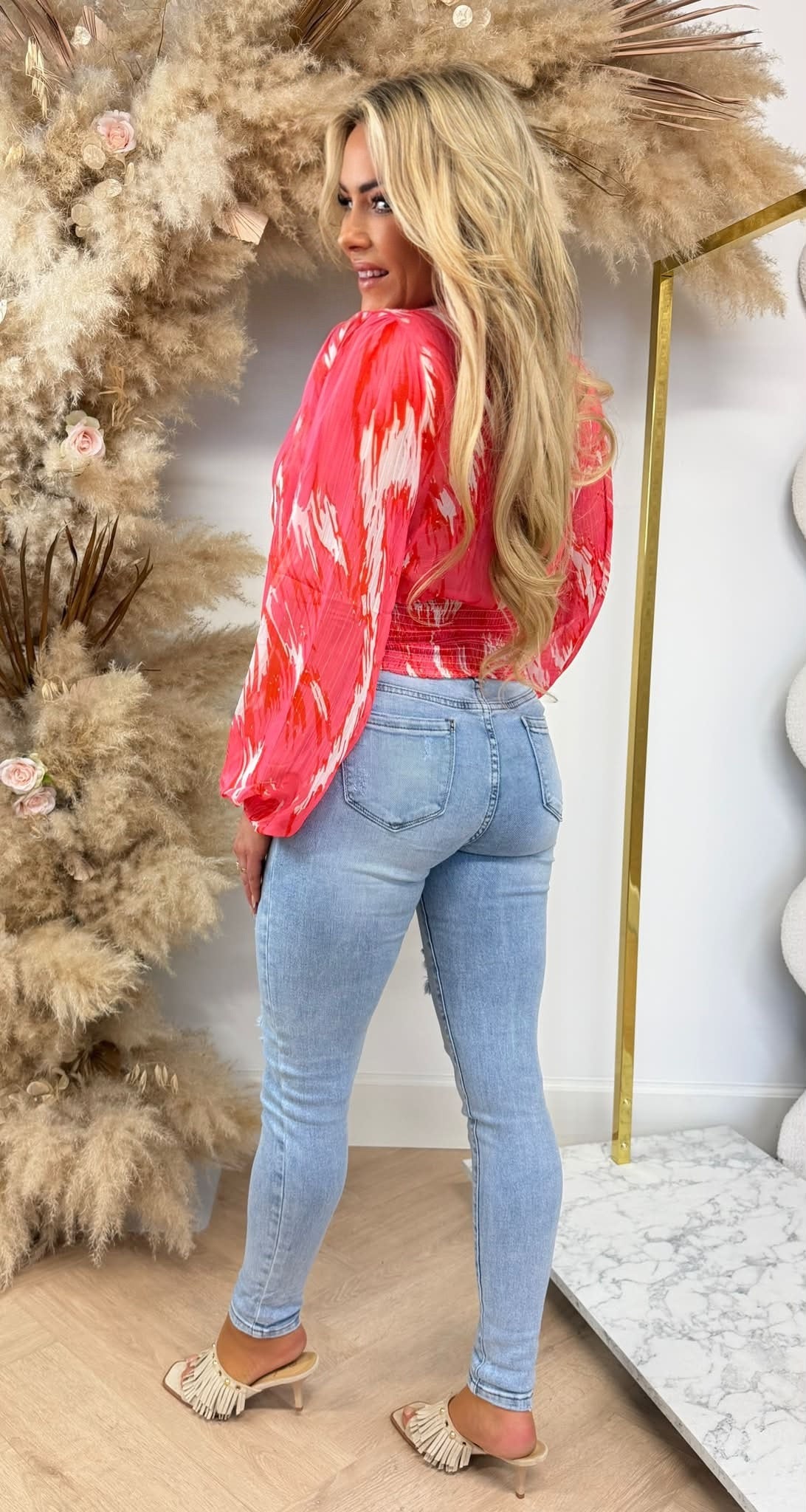 ROSALIE PRINT TOP 5553 CORAL/RED