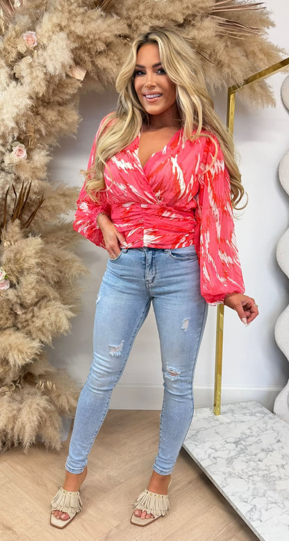 ROSALIE PRINT TOP 5553 CORAL/RED