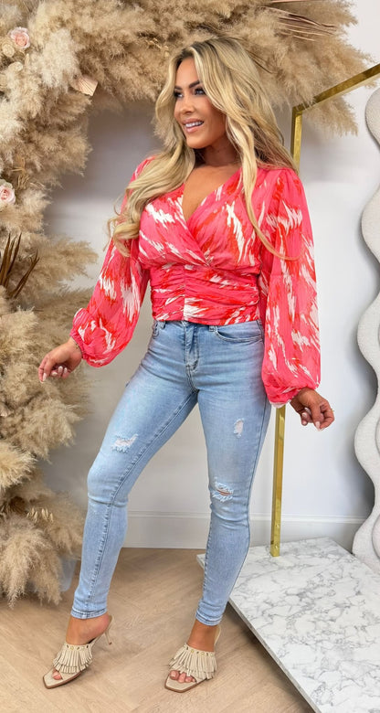 ROSALIE PRINT TOP 5553 CORAL/RED
