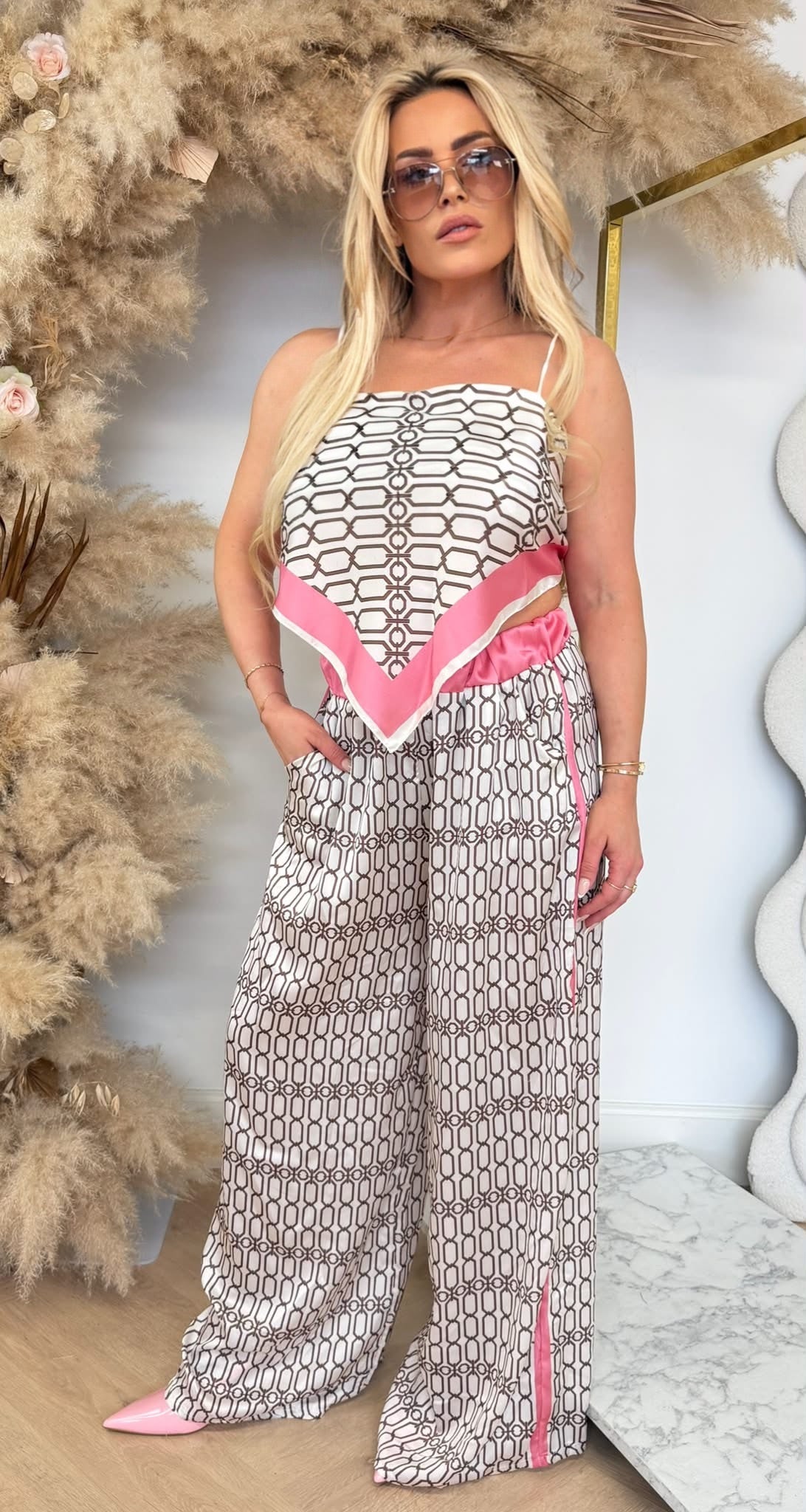 CHAIN SATIN LOOK SET PINK