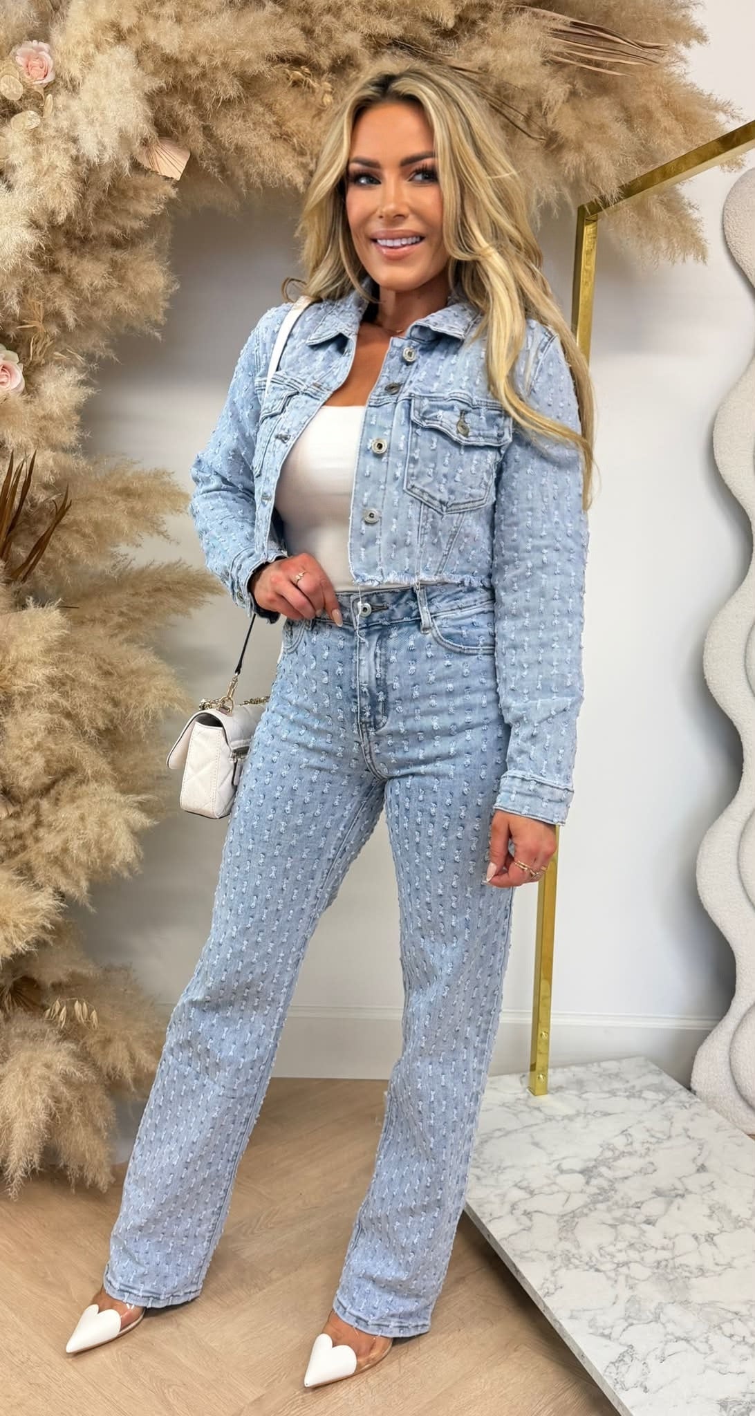 HELLO MISS DAMAGED CROPPED JACKET 637-2 LIGHTDENIM