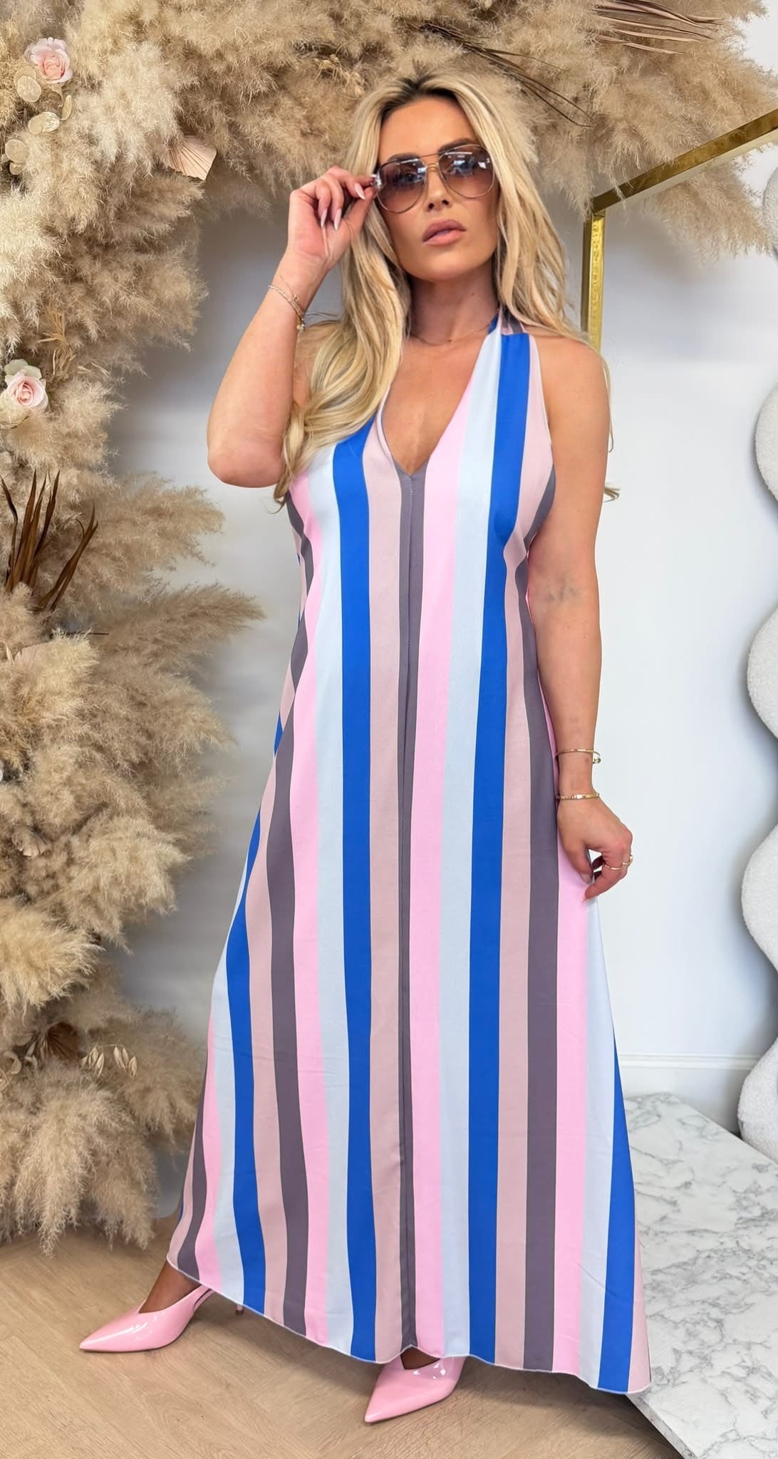 LEXIE OPEN BACK DRESS KOBALT/BEIGE