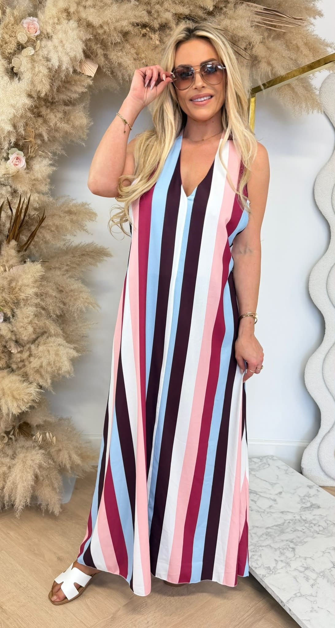 LEXIE OPEN BACK DRESS ZALM/BORDEAUX
