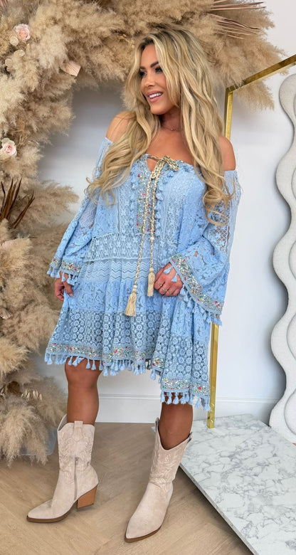 RACHELLE IBIZA COTTON DRESS ICEBLUE