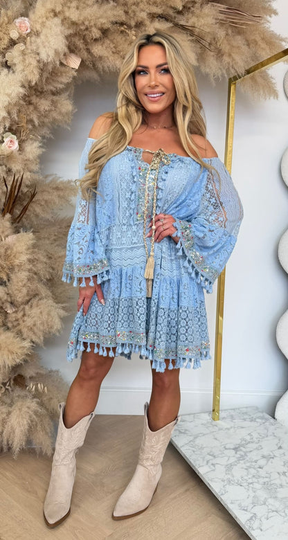 RACHELLE IBIZA COTTON DRESS ICEBLUE