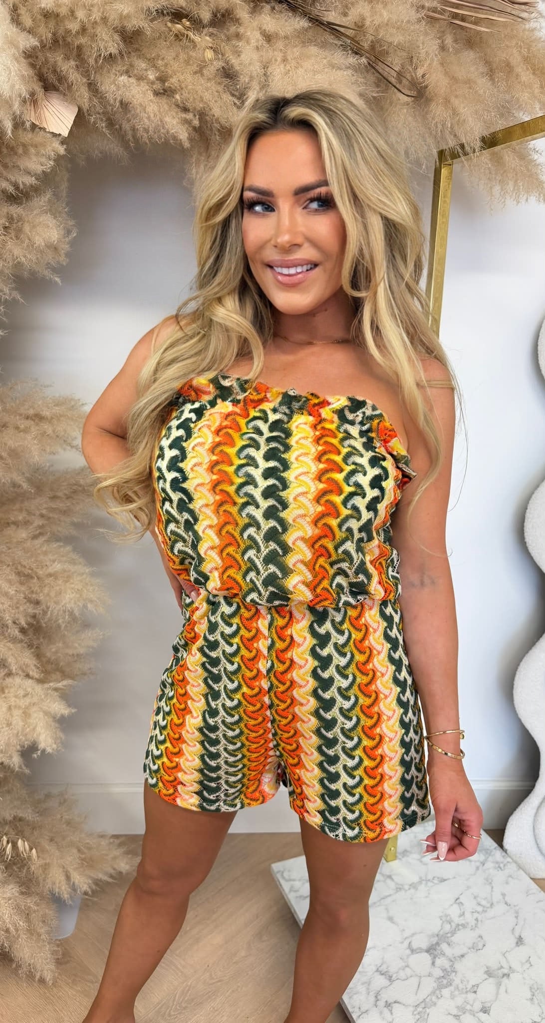 MESSO PRINT PLAYSUIT ORANGE/GREEN