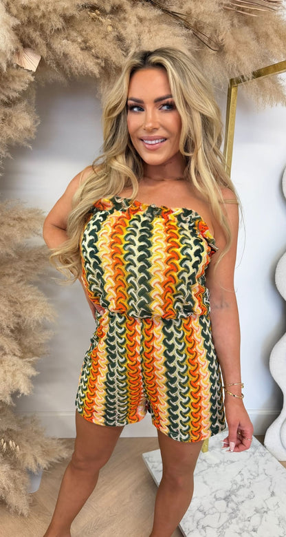 MESSO PRINT PLAYSUIT ORANGE/GREEN