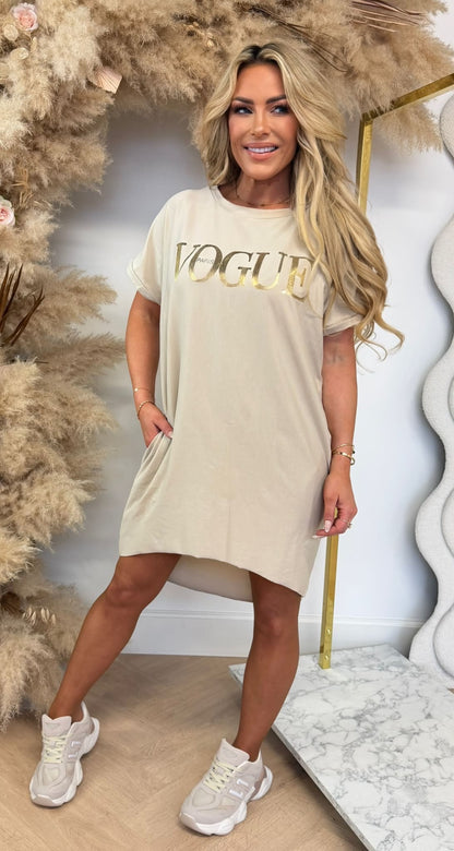 VOGUE LONG TEE BEIGE