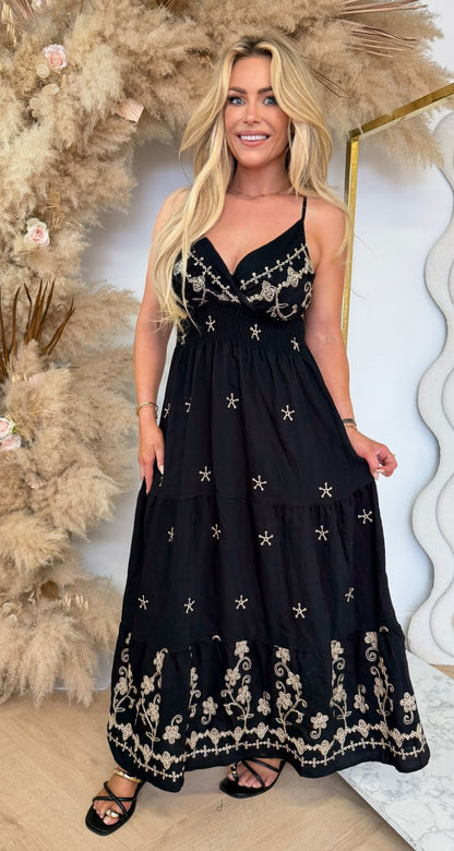 FLOWER BRODERIE DRESS 9763 BLACK