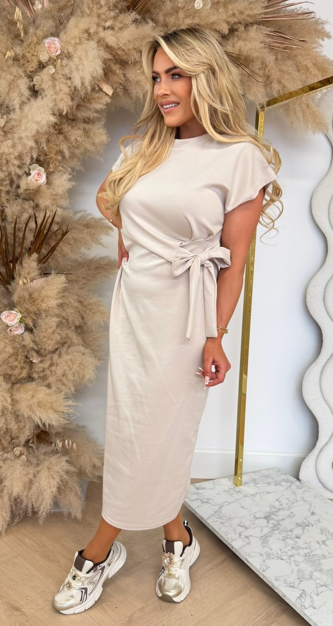 STRIKKY LONG DRESS BEIGE