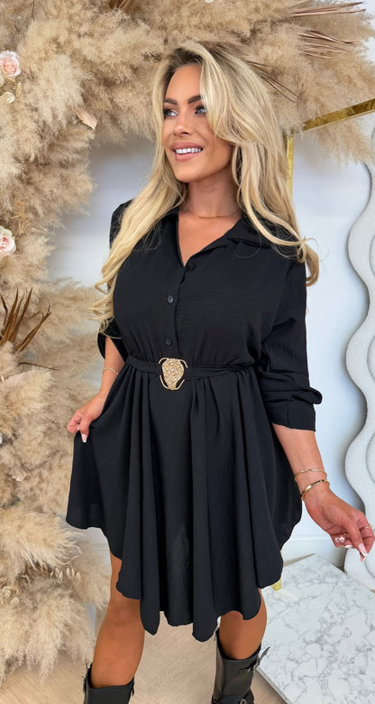 ITALY GOLDEN BELT DRESS BLACK
