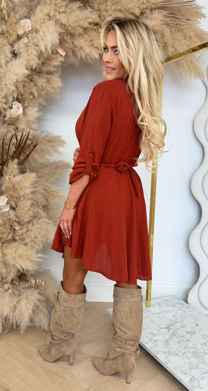 ITALY GOLDEN BELT DRESS TERRACOTA