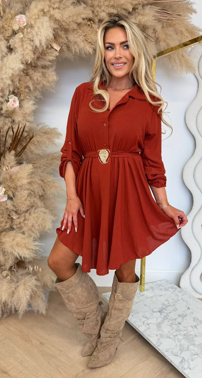 ITALY GOLDEN BELT DRESS TERRACOTA