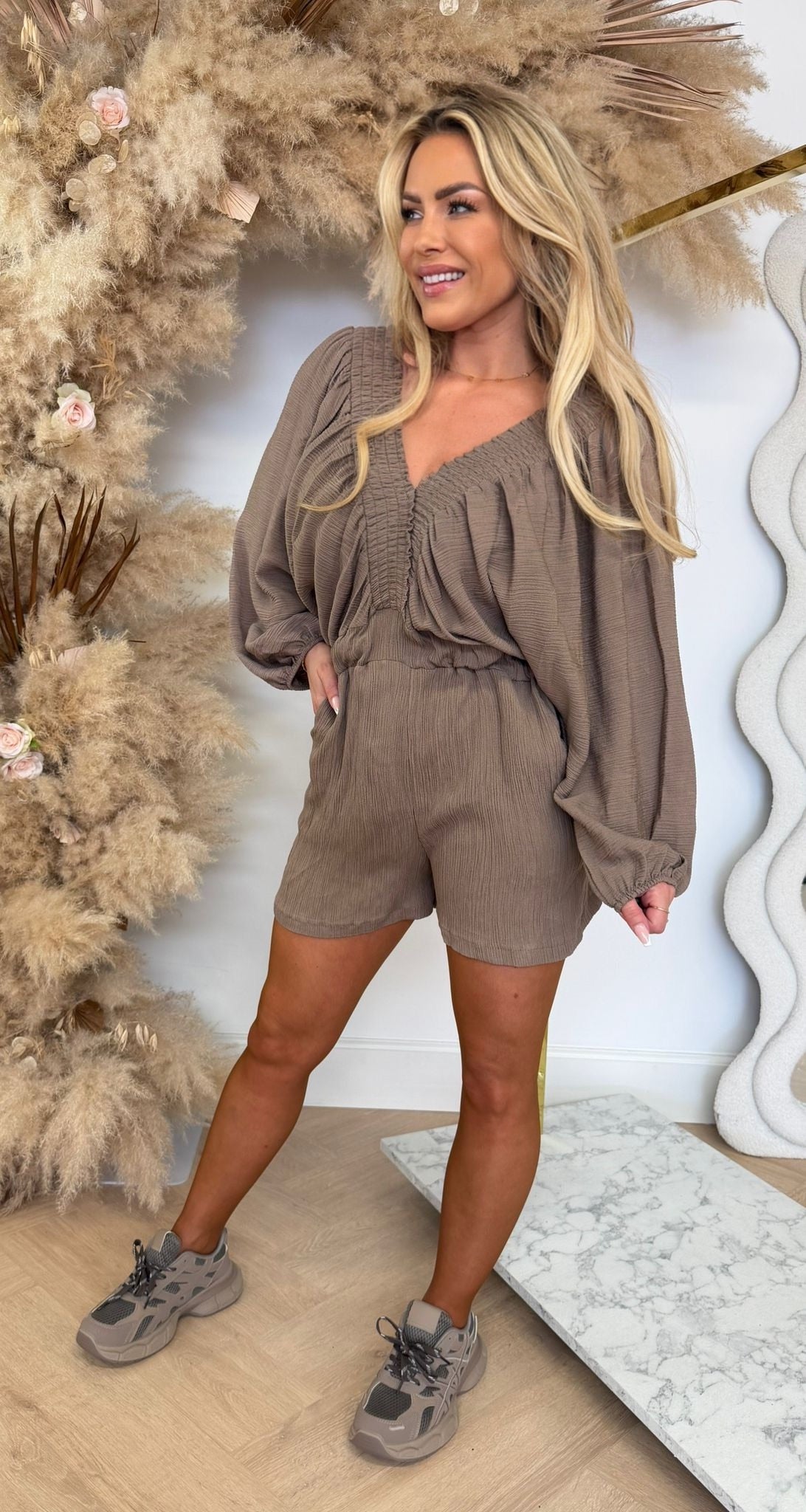 MARLOU COTTON PLAYSUIT CAMEL