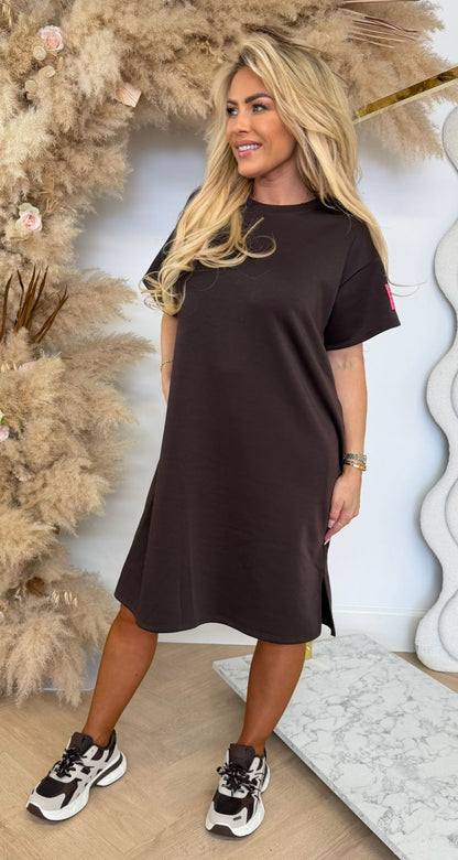 LONG PERFECT EMLBEEM DRESS CHOCO