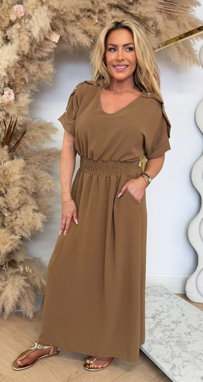BUTTON POCKET DRESS CAMEL